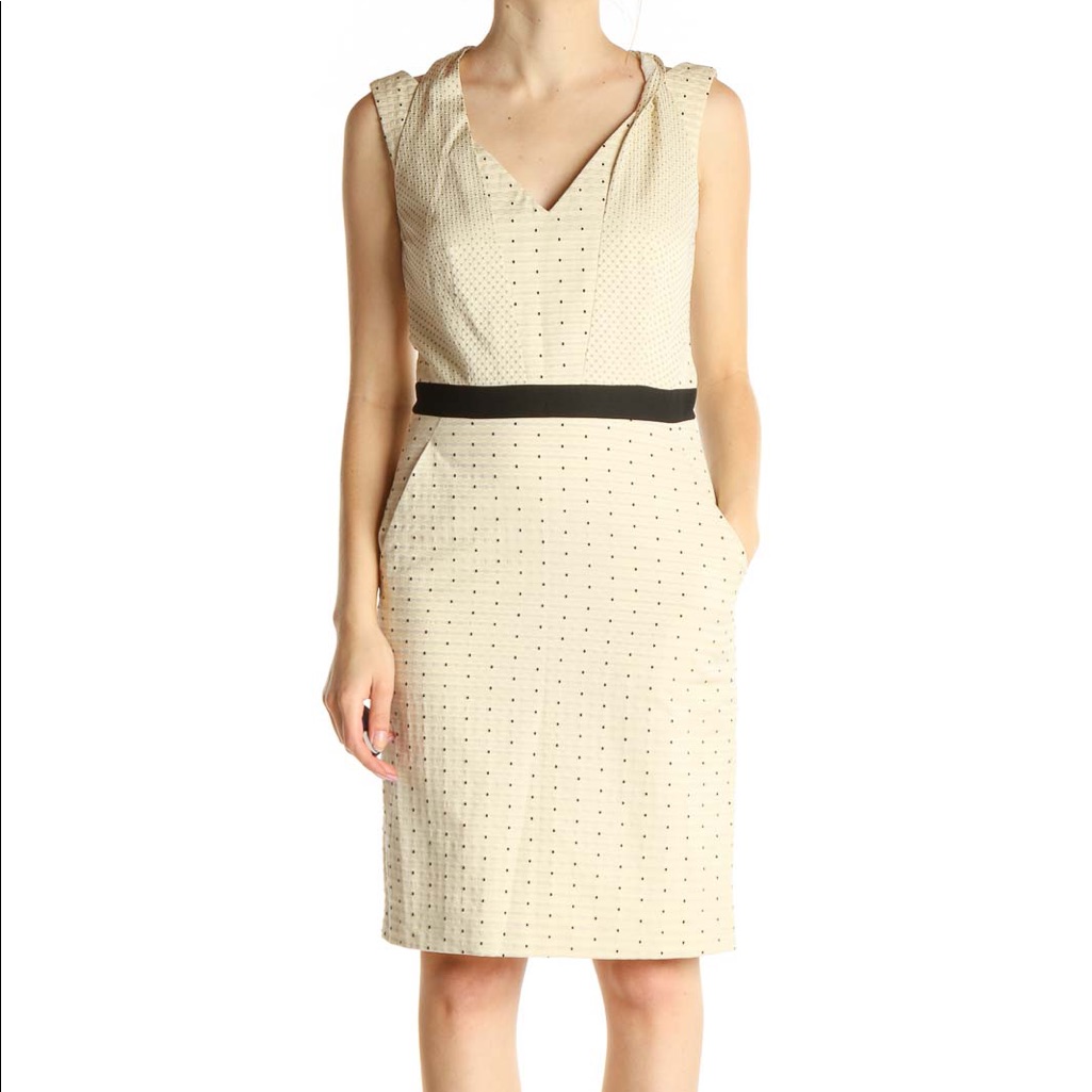 Piazza Sempione Beige Polka Dot Work Sheath Dress